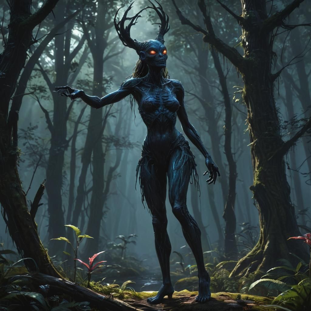 Alien Girl in Blind Forest: Vibrant Art