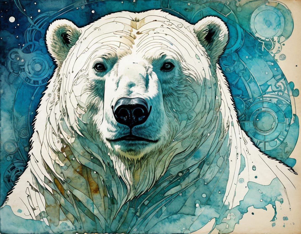 Ethereal Polar Bear in Steampunk Dreamscape