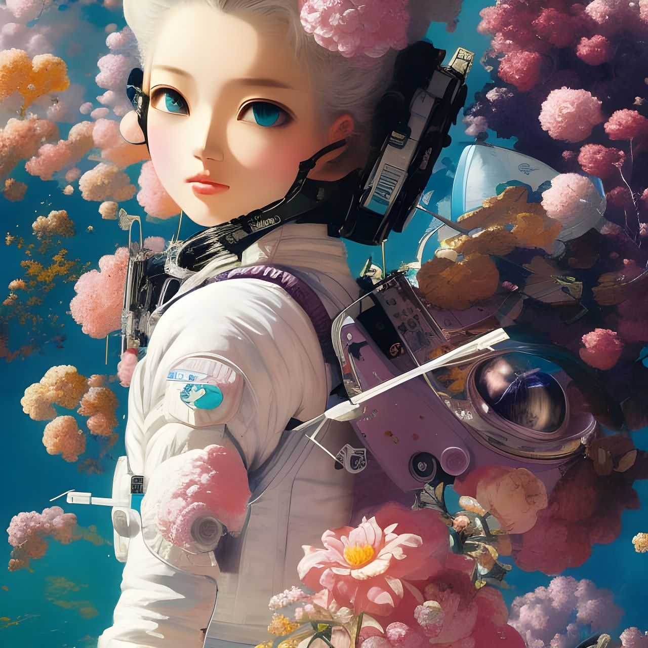 Astronaut Girl in Pastel Colors, Digital Illustration