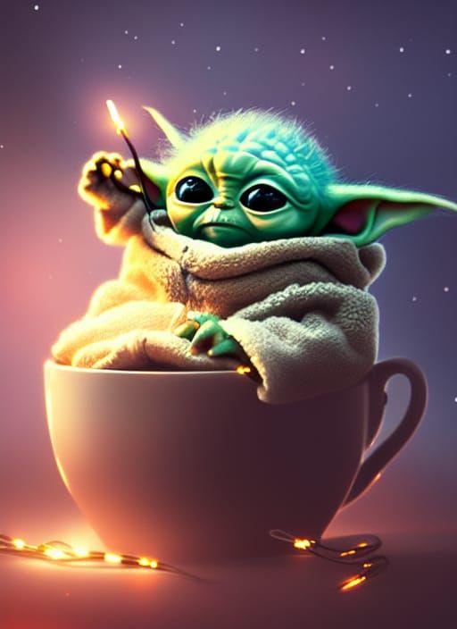 Baby Yoda Sleeps in Flower Teacup