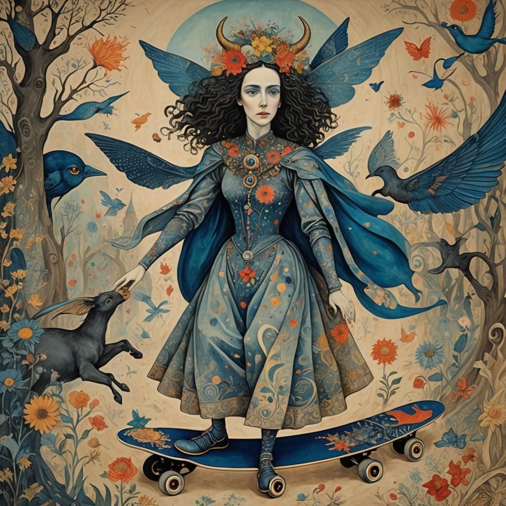 Surreal Fairy in Forest, Art in Textile Style