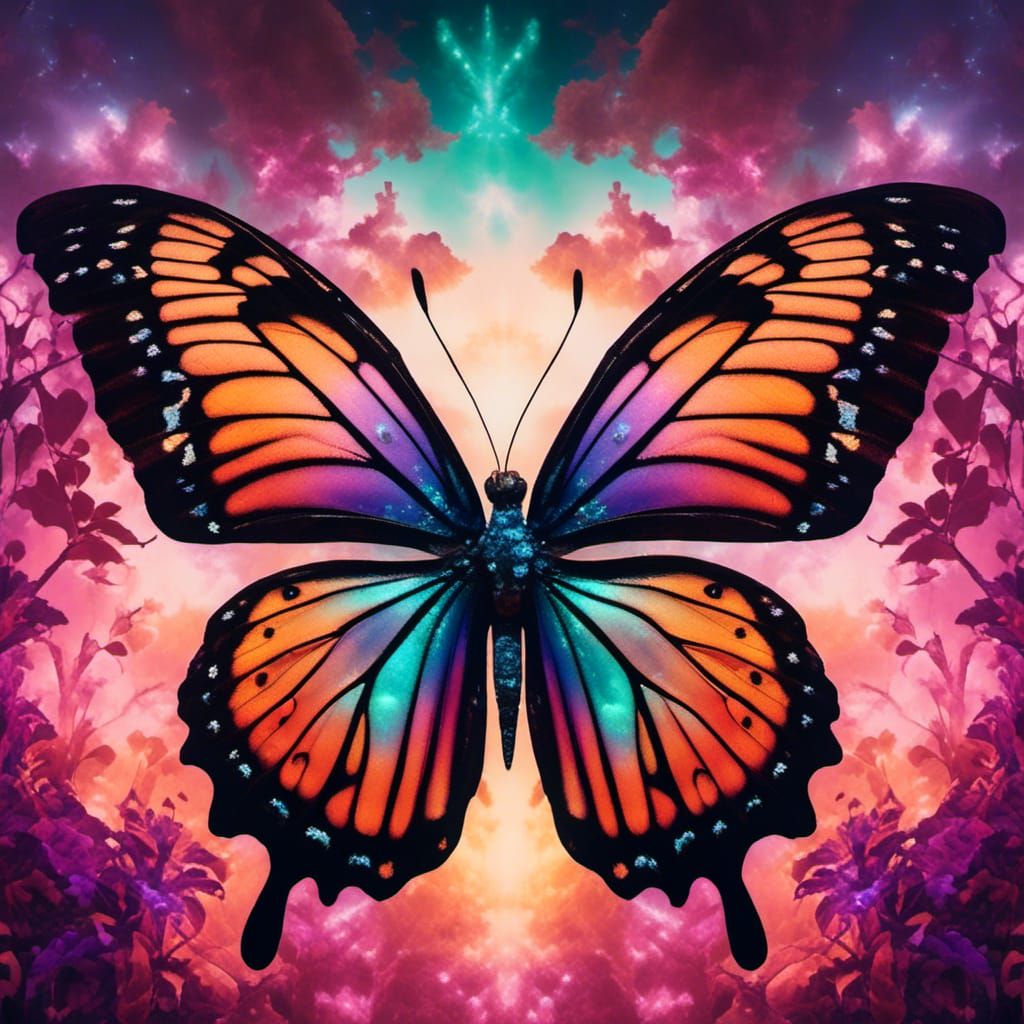 Biopunk Butterfly with Aurora Sunset