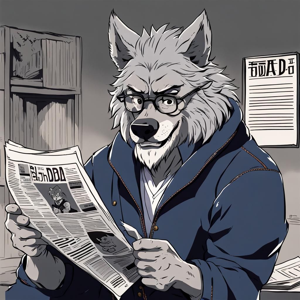 Calm Werewolf Dad Reading Newspaper in Anime Style
