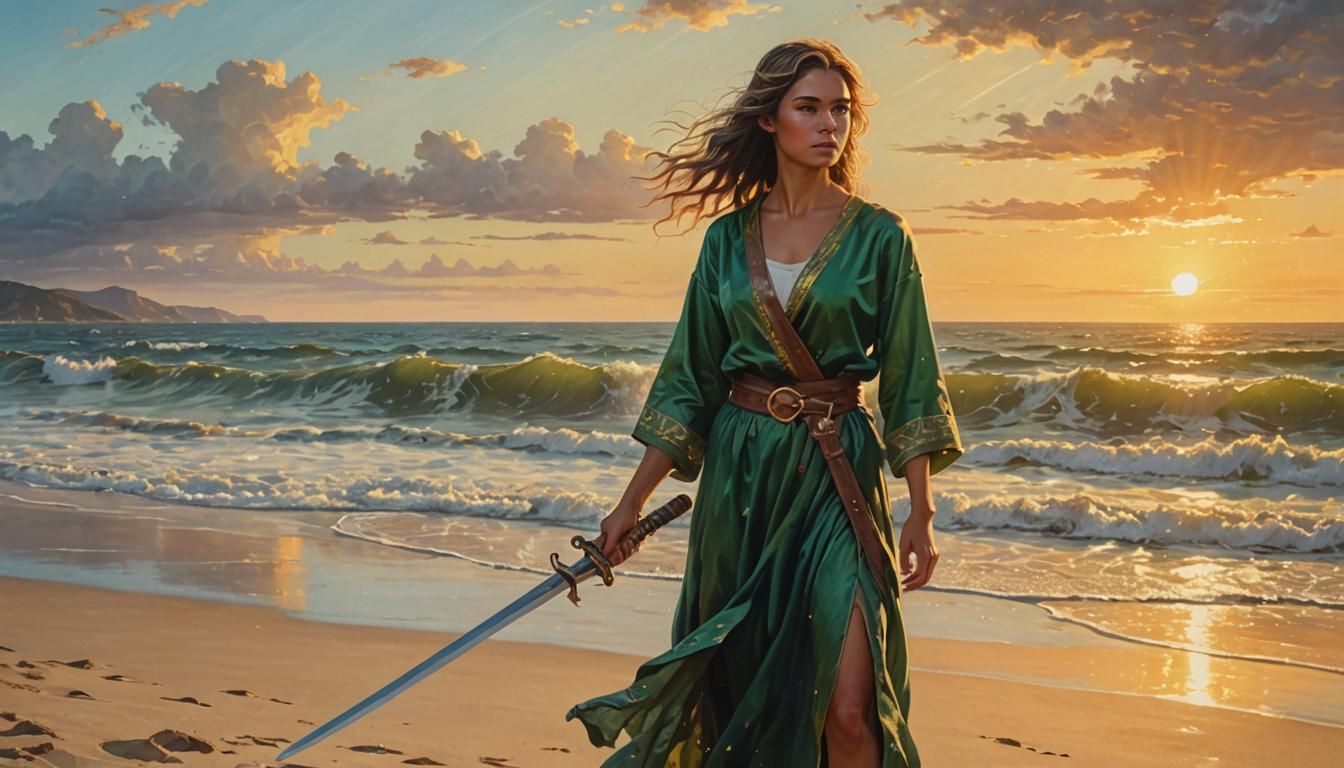 Lady in Golden Hour, Oil Painting Masterpiece