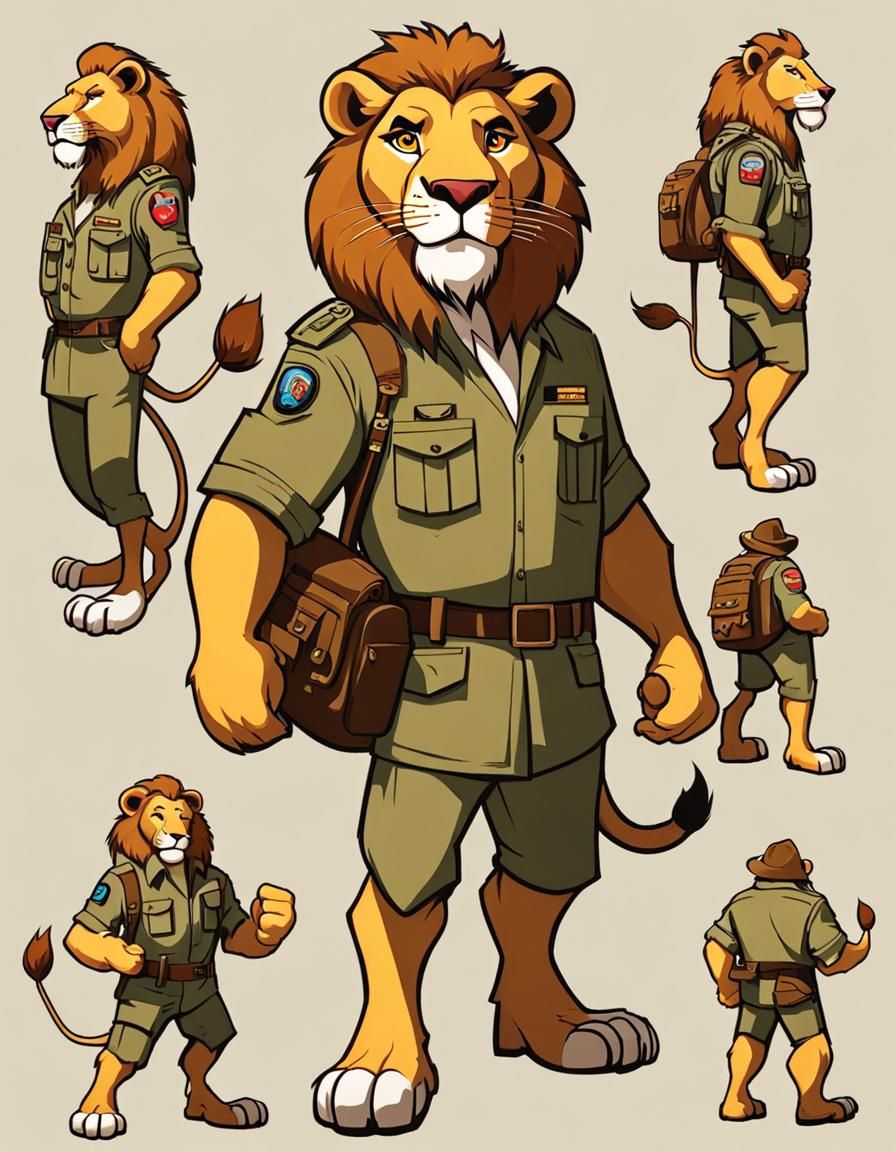 Anthropomorphic Lion Park Ranger Character Art