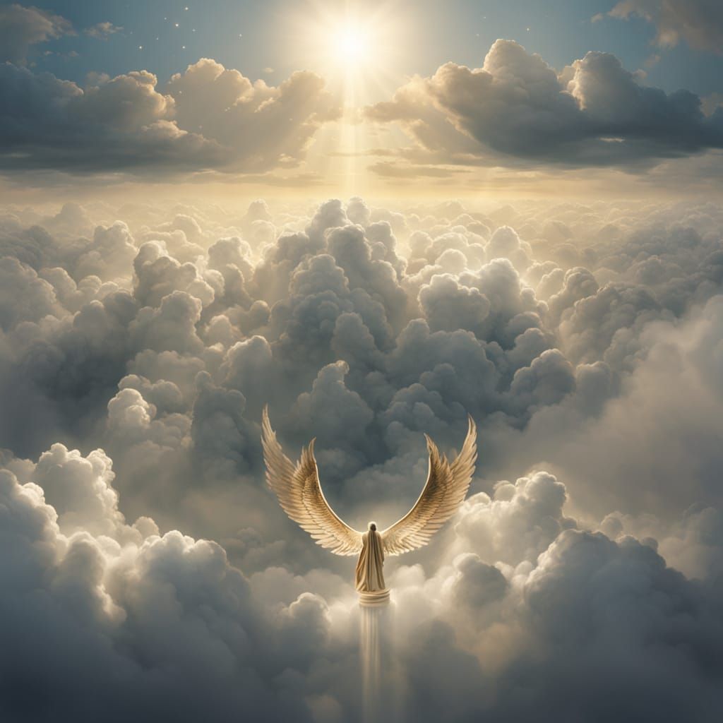 Ethereal Clouds Reveal Golden Angels and Harps