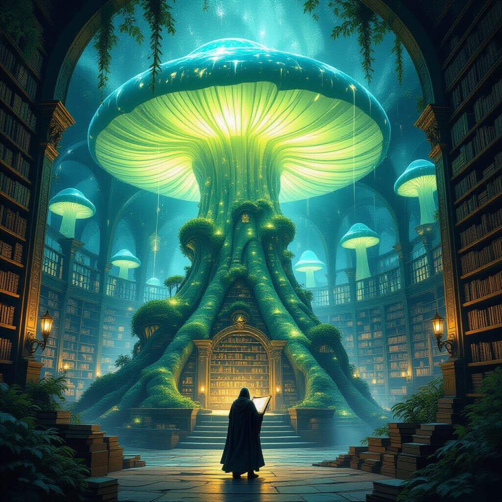 Bioluminescent Mushroom Library with Scholar