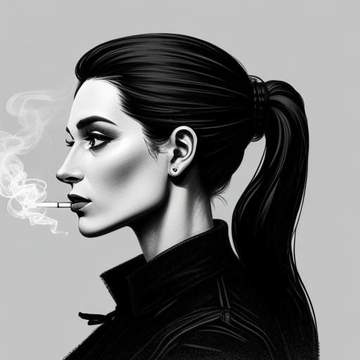 Monochrome Digital Illustration of Woman Smoking