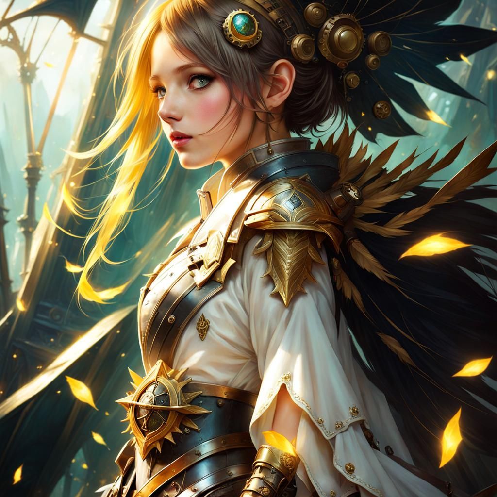 Chibi Valkyrie in Steampunk Armor: Anime Illustration