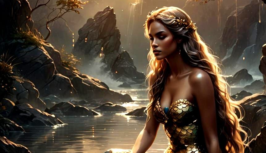 Magical Mermaid Silhouette in Golden Light