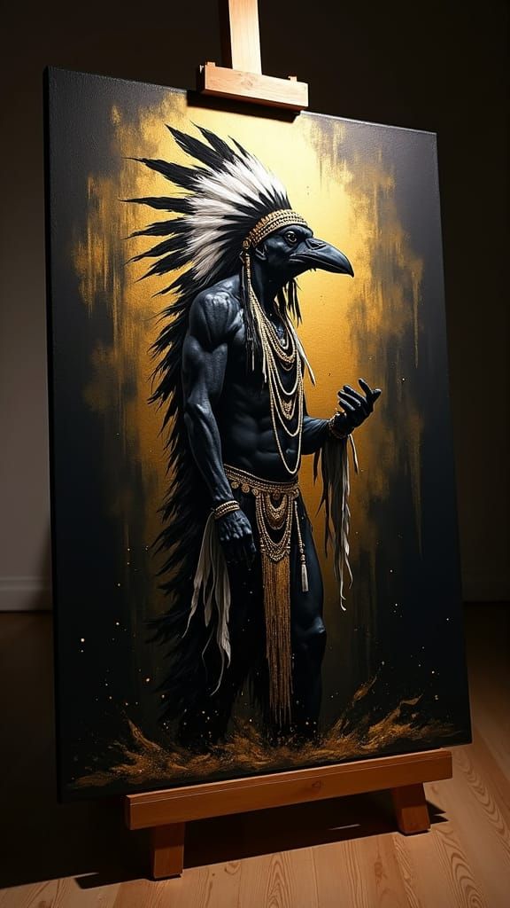 Native American Dancer in Gold Regalia