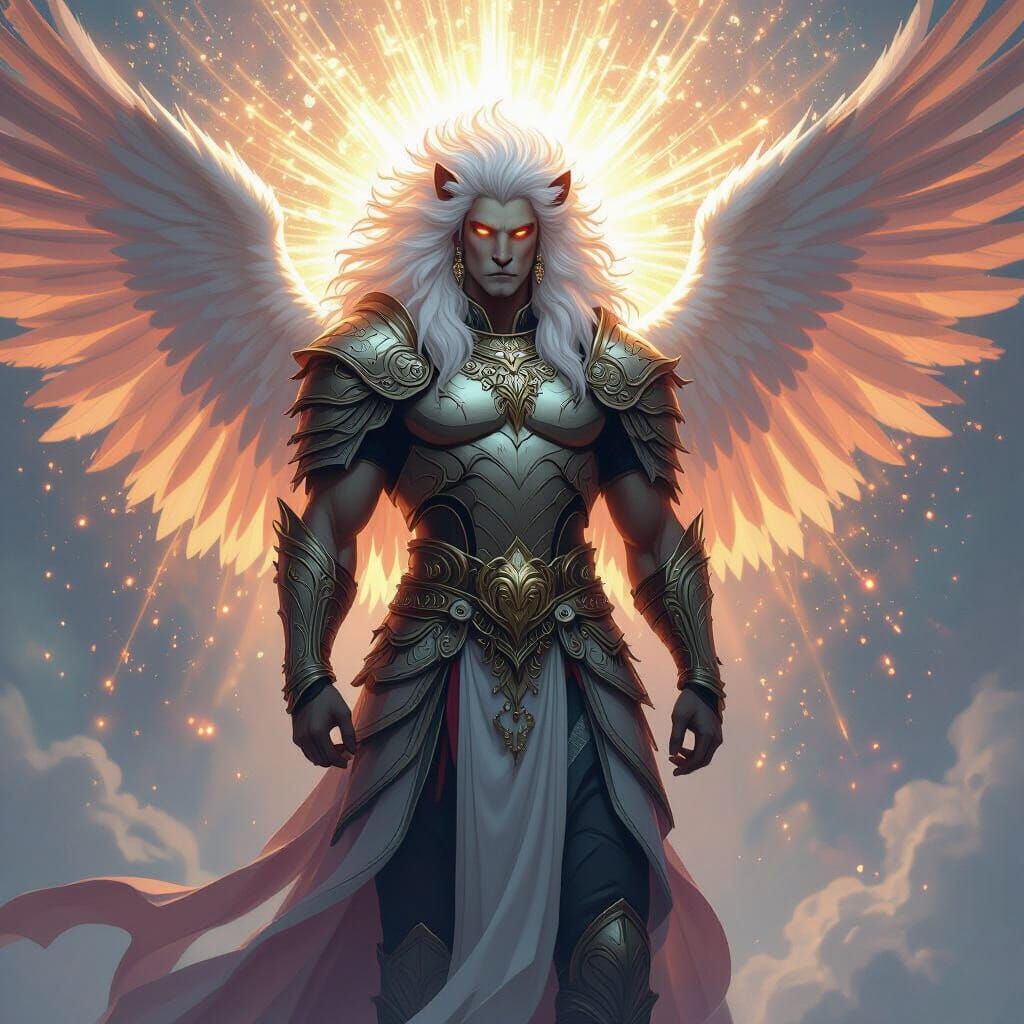 Lion-Eagle God in Radiant Aura, Fantasy Art