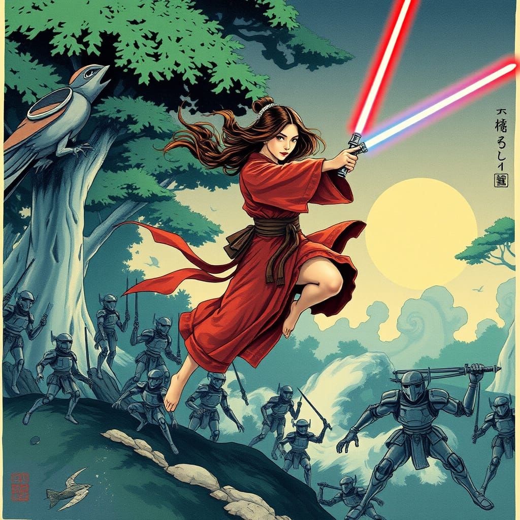 Jedi Battle on Kashyyyk in Hokusai Style