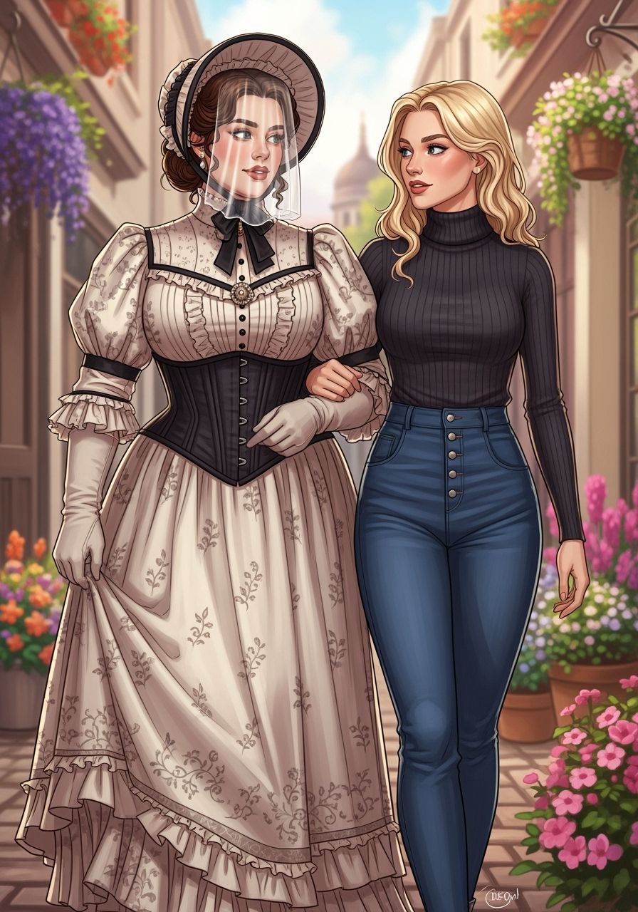 Victorian Era Women Walking in Impressionist Style