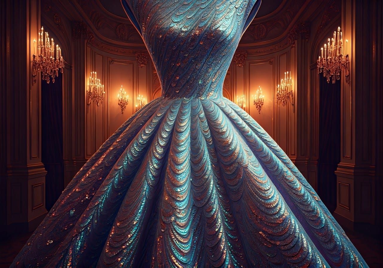 Ethereal Evening Gown Shimmers in Opalescent Hues