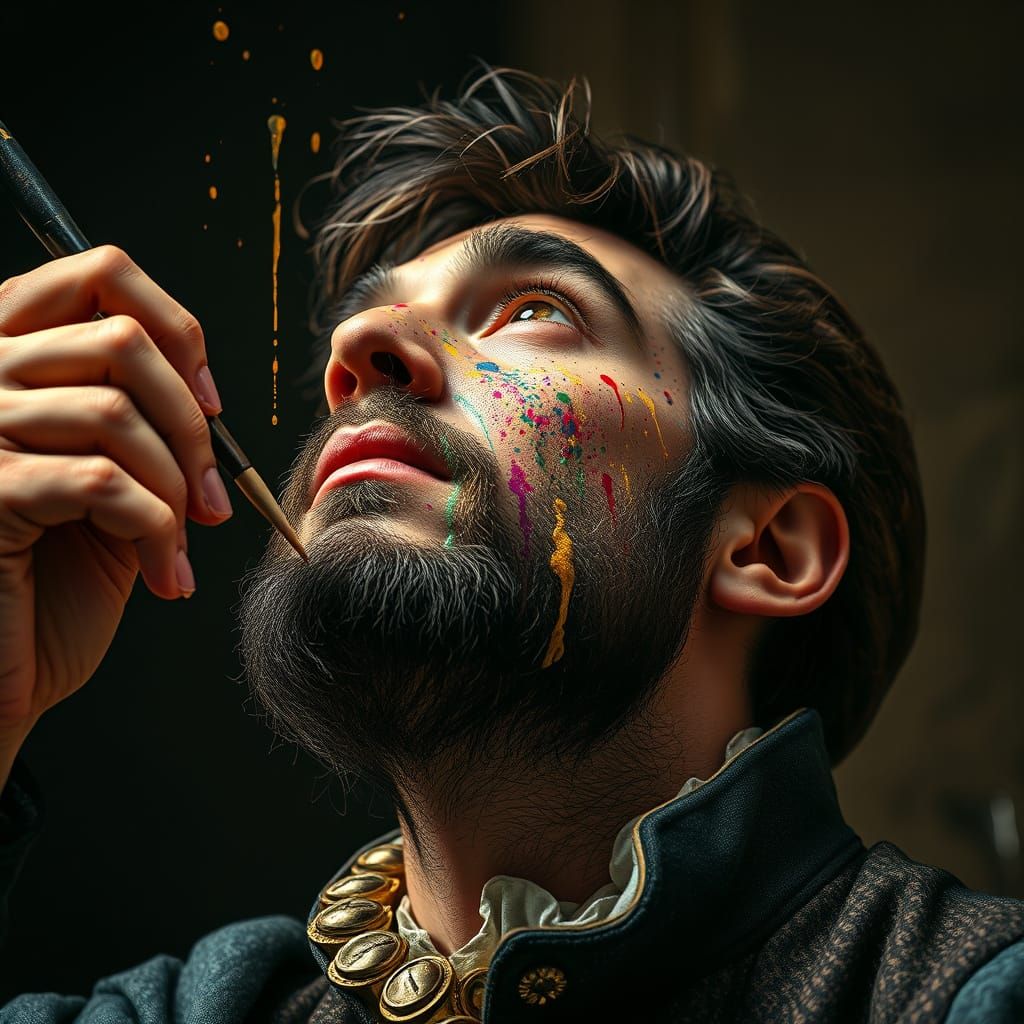 Hyper-Realistic Painter Portrait in Vibrant, Vintage-Inspire...