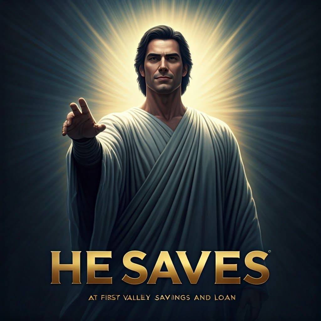 Heroic Figure in White Robe, Outstretched Arm, Against Gradi...