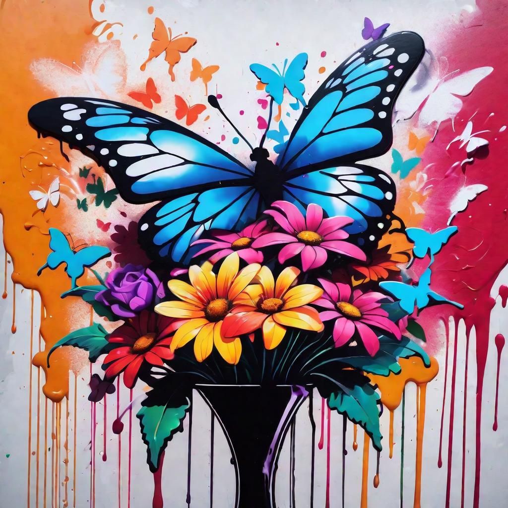 Butterfly Silhouette Bouquet in Graffiti Art Style