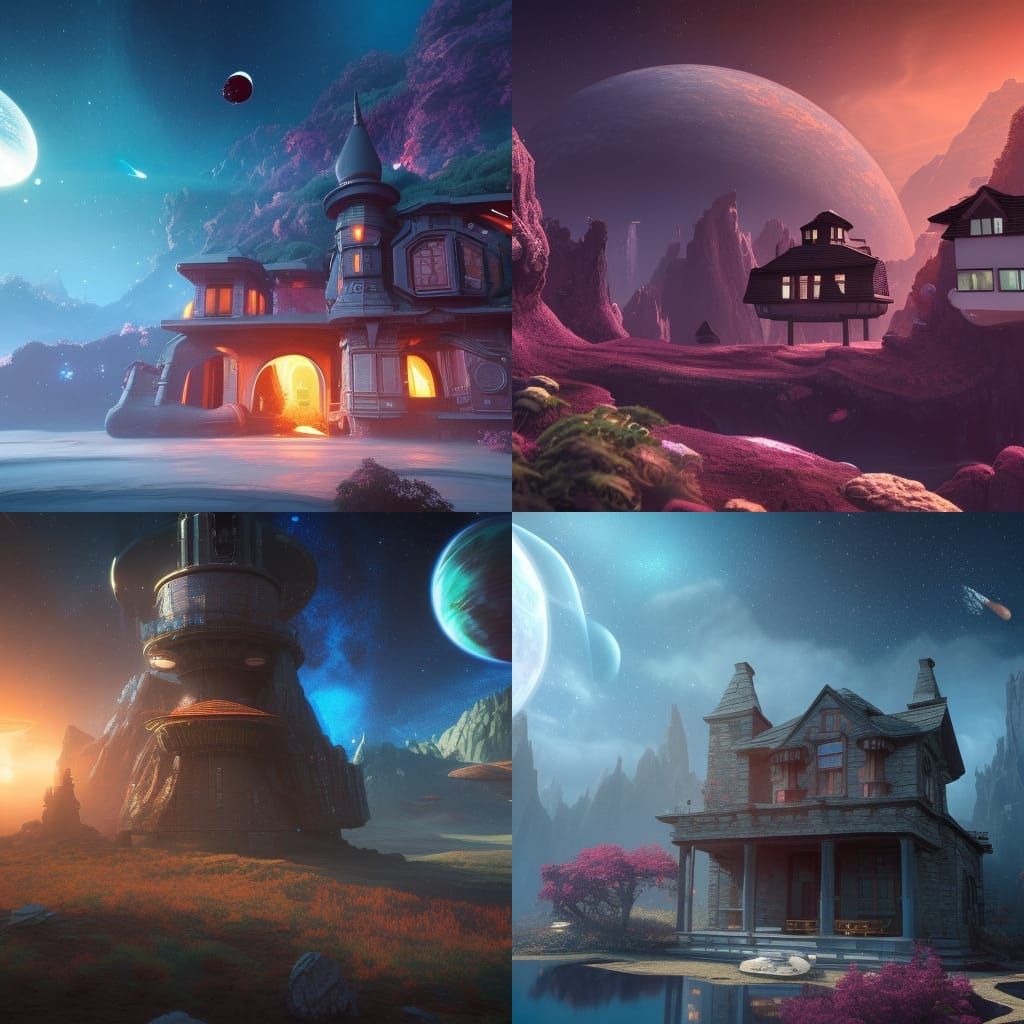 Beautiful House in Outer Space Landscape