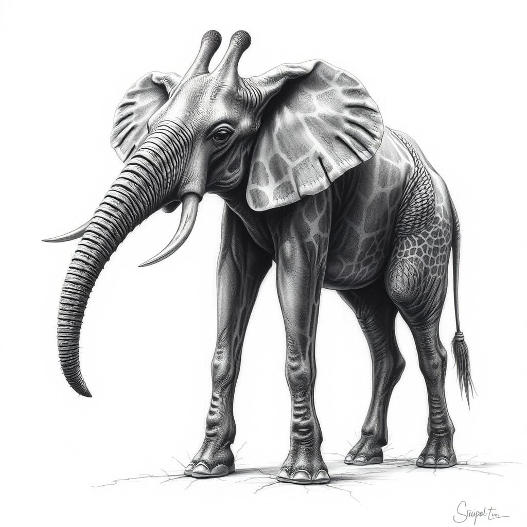 Majestic Hybrid Creature in Charcoal Drawing Style