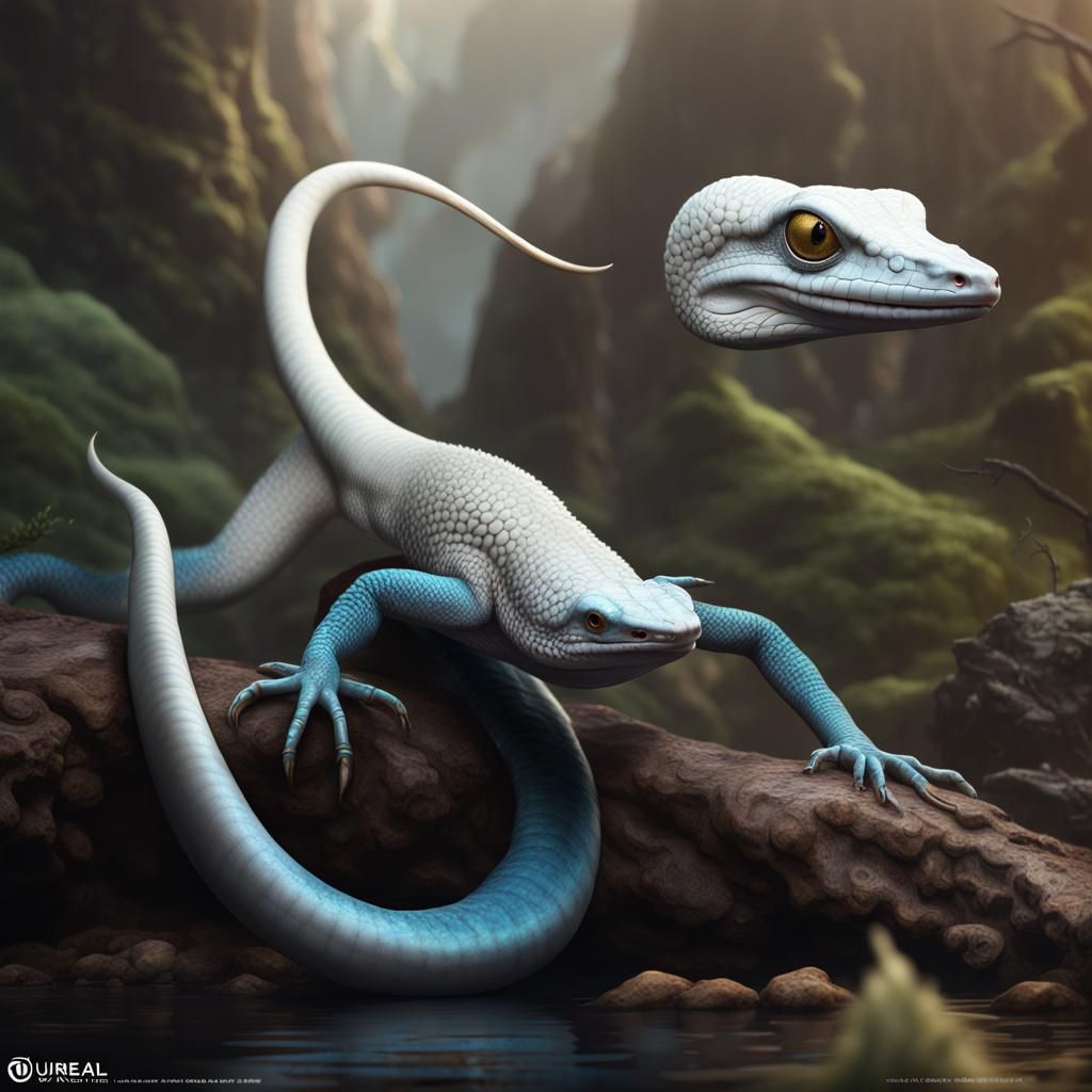Fantastic White Water Gecko Hybrid Creature Concept Art