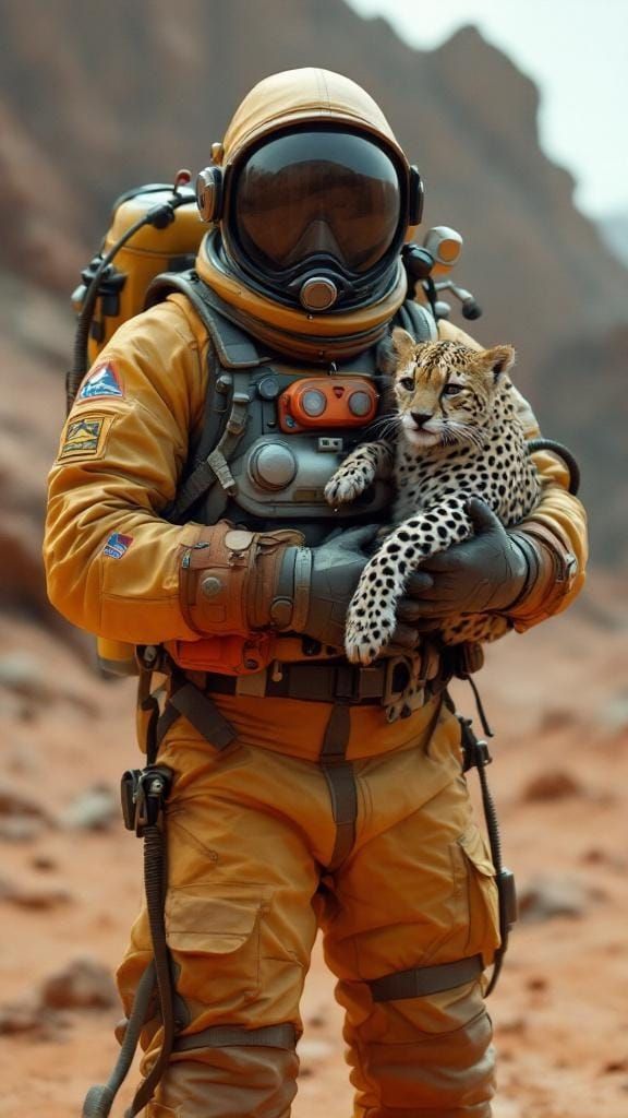 70's Scuba Diver and Leopard on Mars
