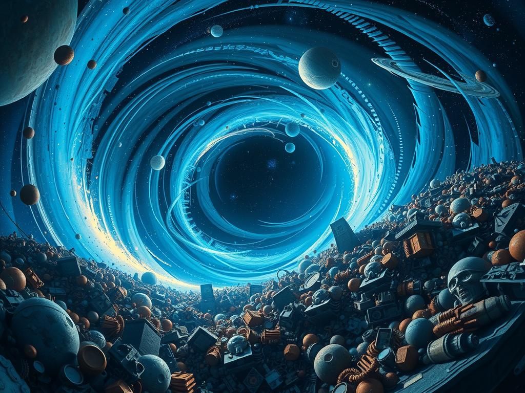Swirling Vortex of Light and Darkness: A Cosmic Junkyard
