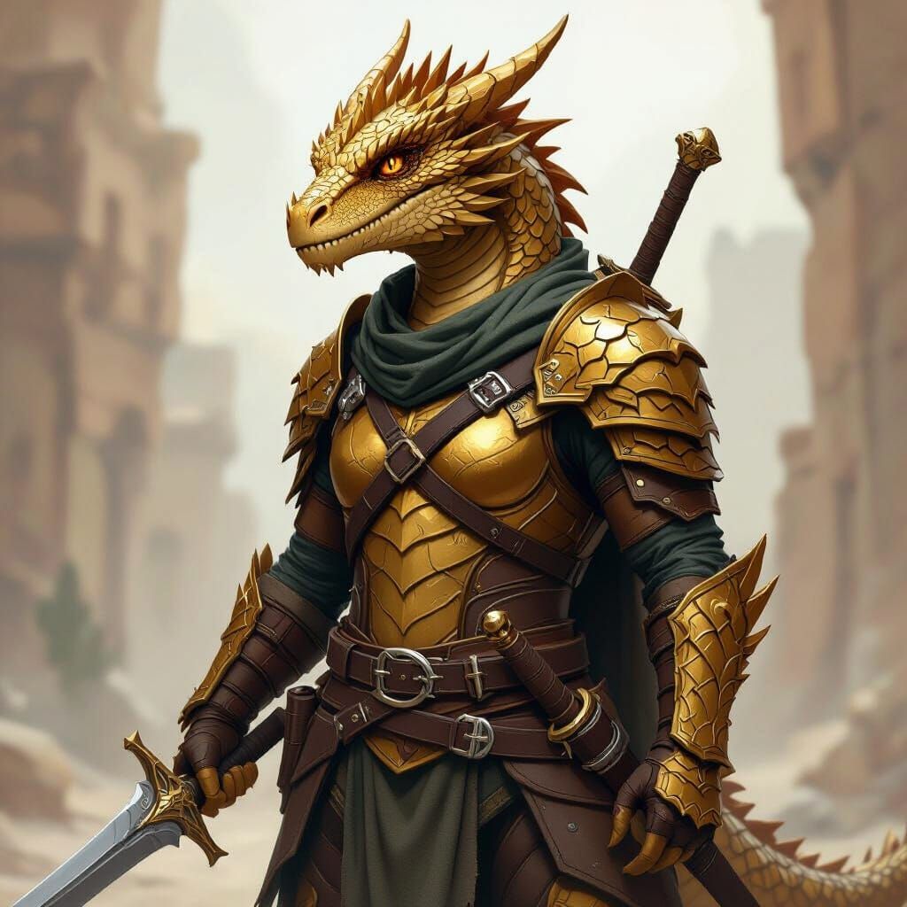 Golden Dragonborn Bandit Ready for Battle