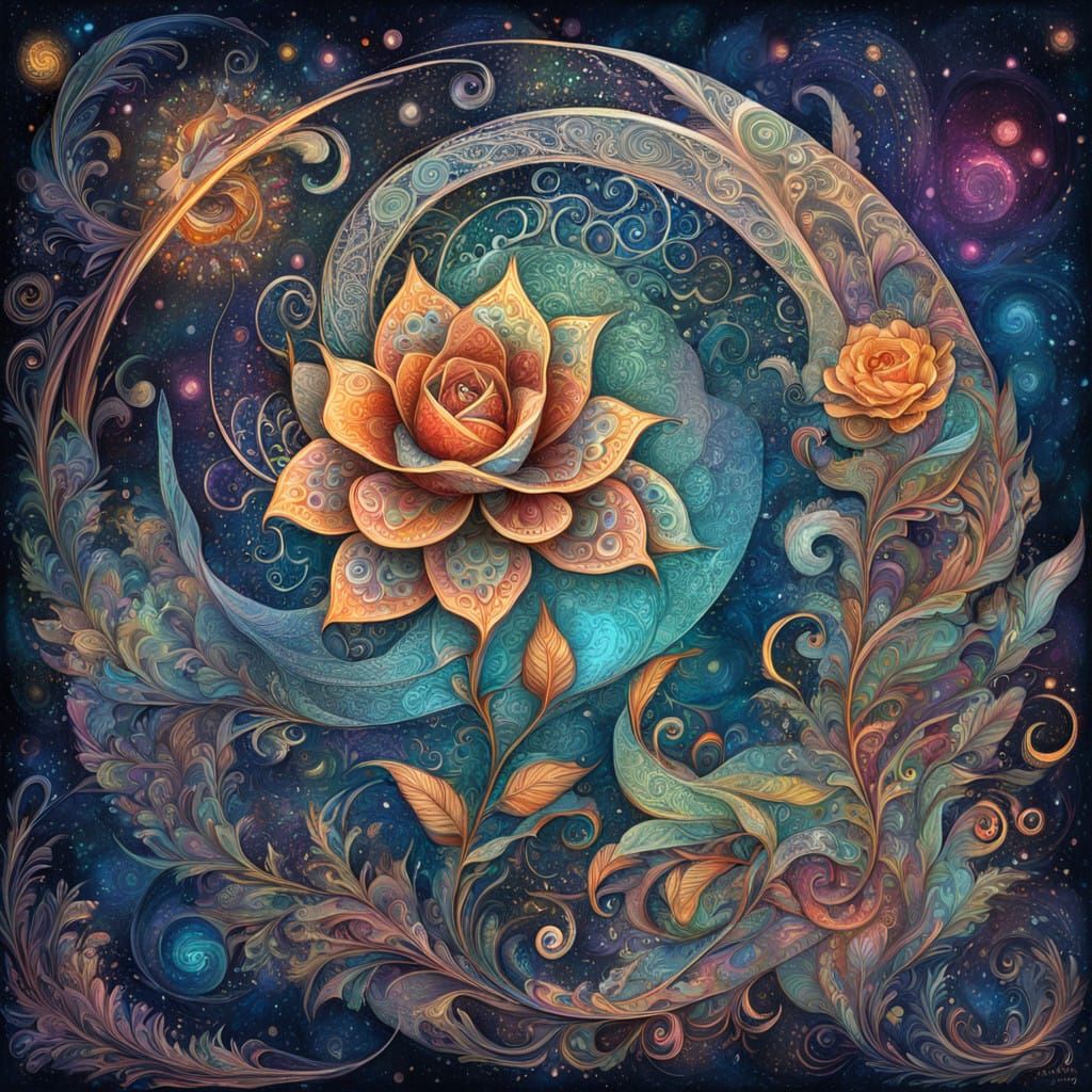 Ethereal Cosmic Rose in Whirling Swirls