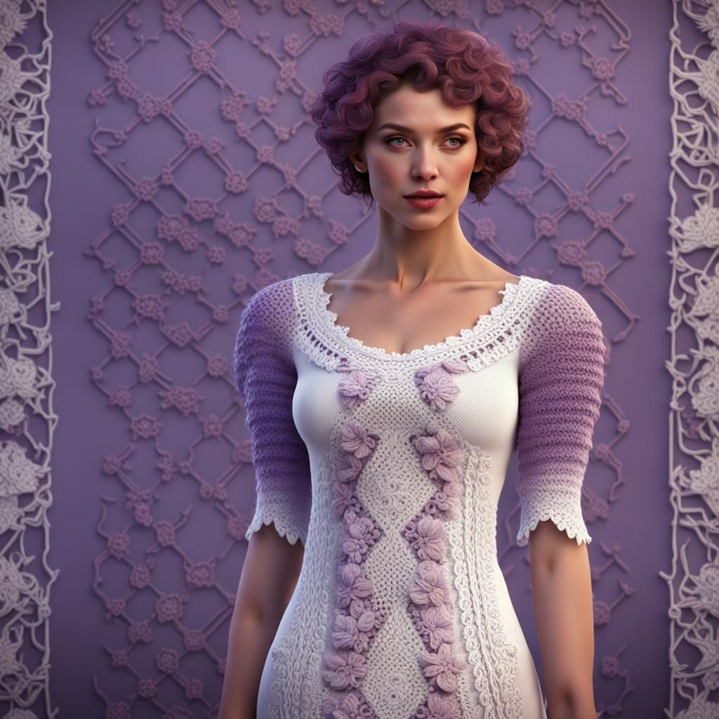 Elegant Knit Dress with Granny Squares: Fantasy Concept Art