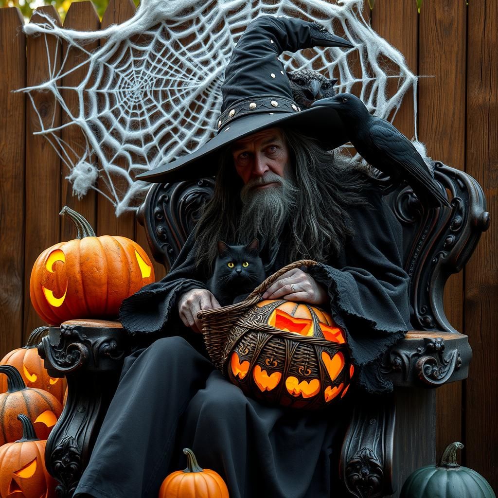 Majestic Witch in Autumnal Fantasy Scene