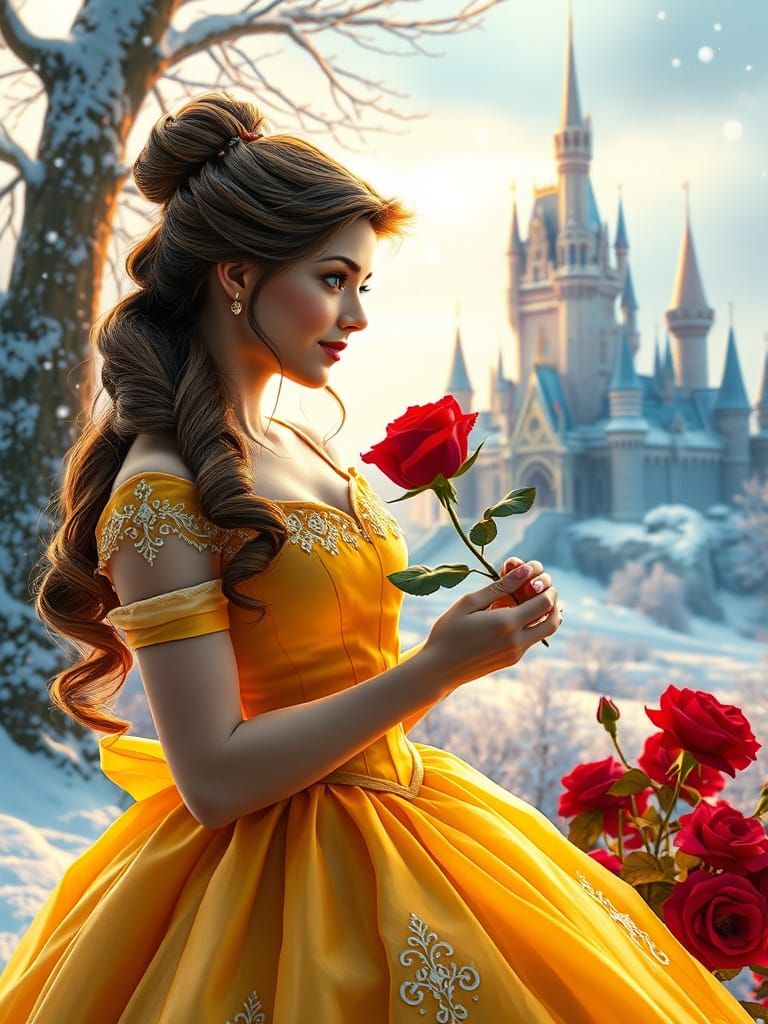 Belle in Snowy Landscape Digital Artwork