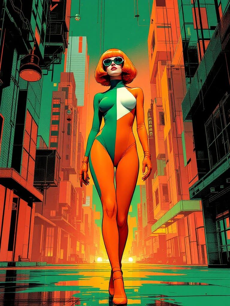 Futuristic Woman in Cyberpunk Cityscape