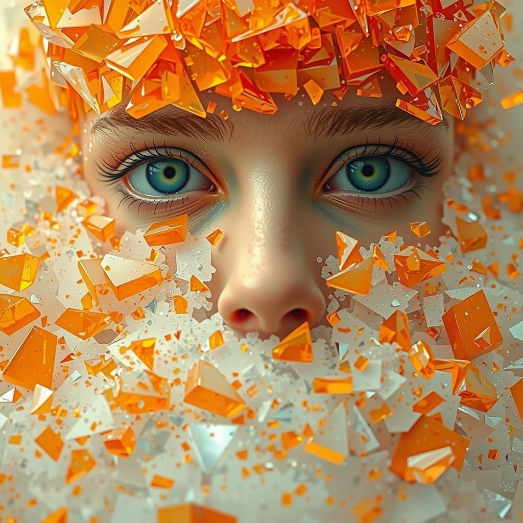 Woman's Profile in Crystal Fog: Futuristic Art