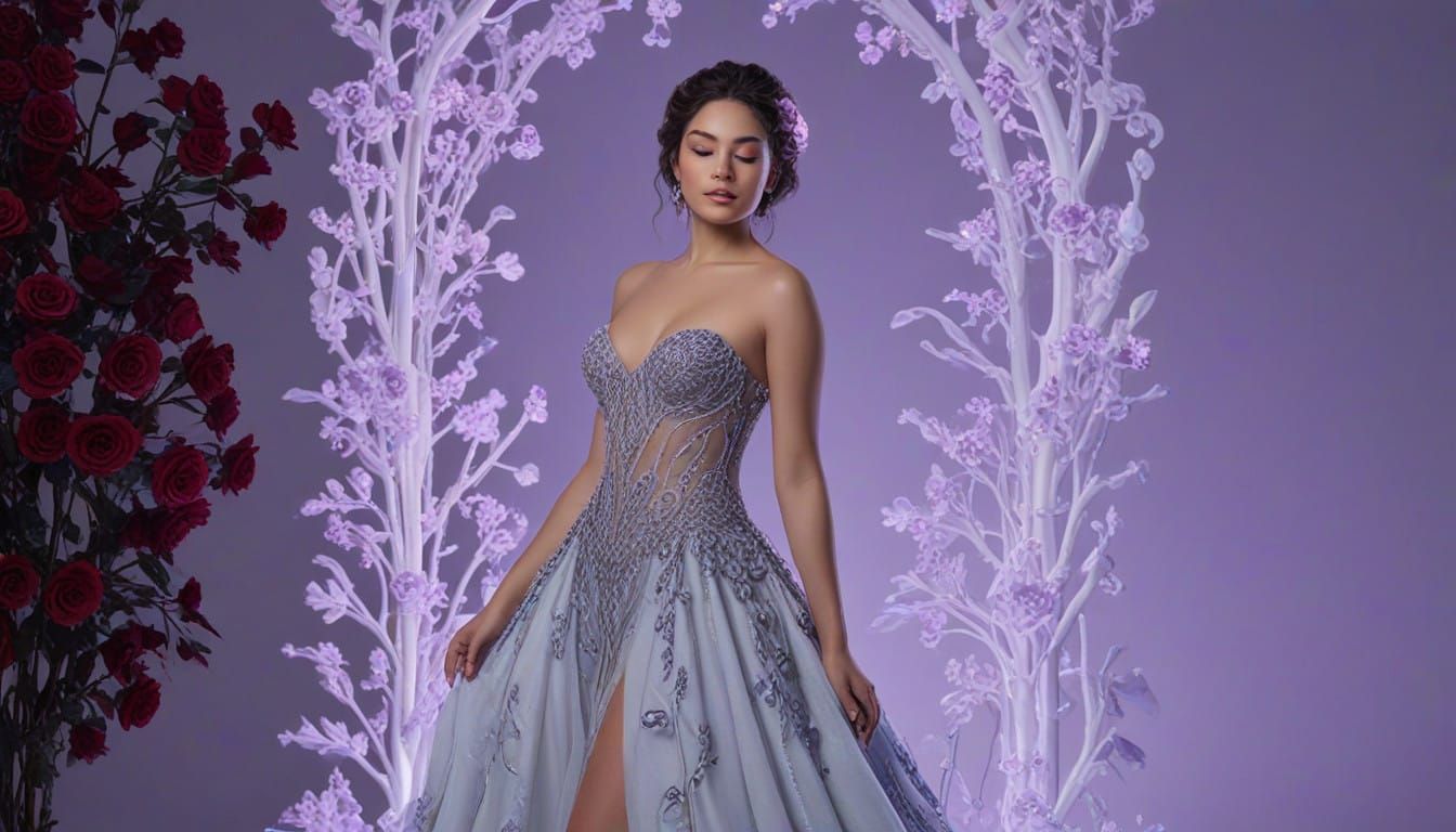 Ethereal Goddess Radiates Burgundy Glow in a Stunning Gown