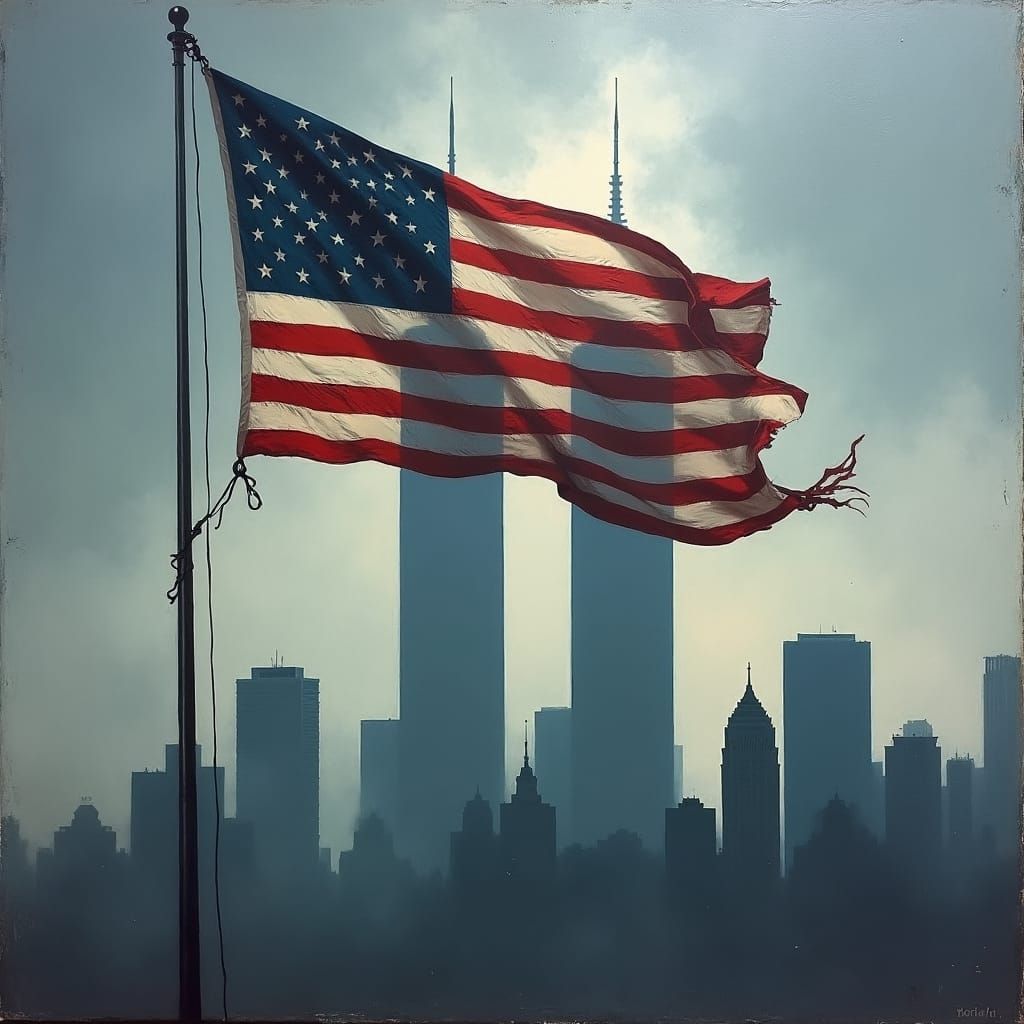 American Flag and Twin Towers: An Oil Painting