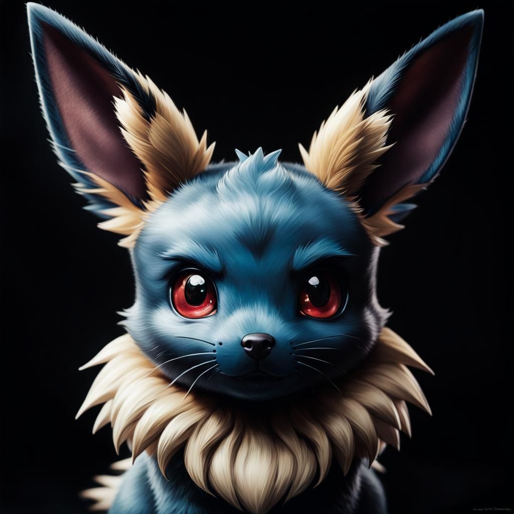 Dark Eevee Pokemon Portrait in Photographic Style