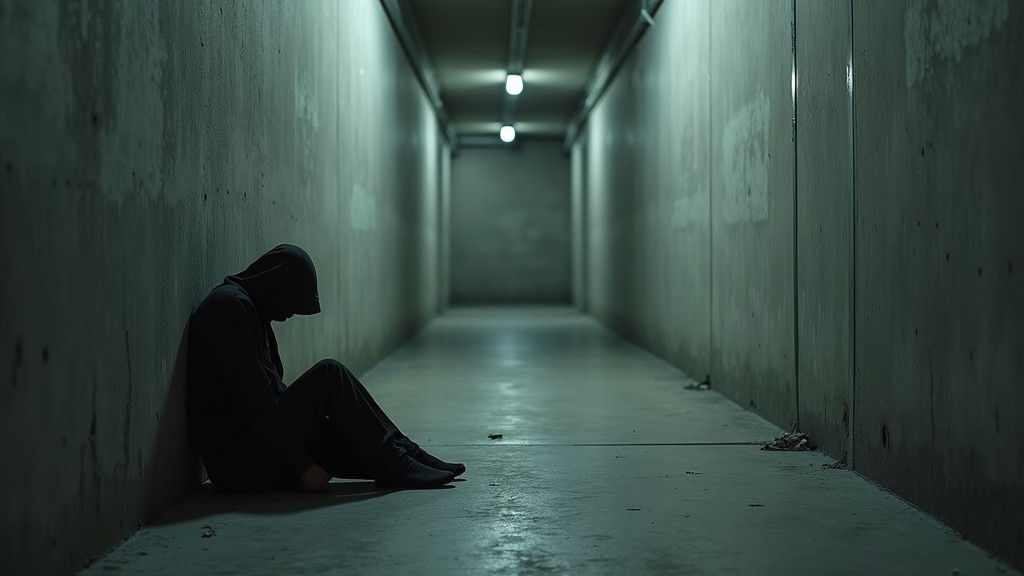 Desolate Figure Trapped in Endless Corridors