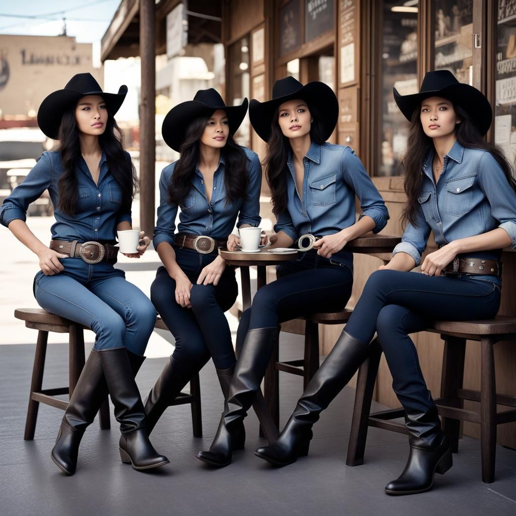 Cowgirl Fashion: Four Women in Denim and Boots