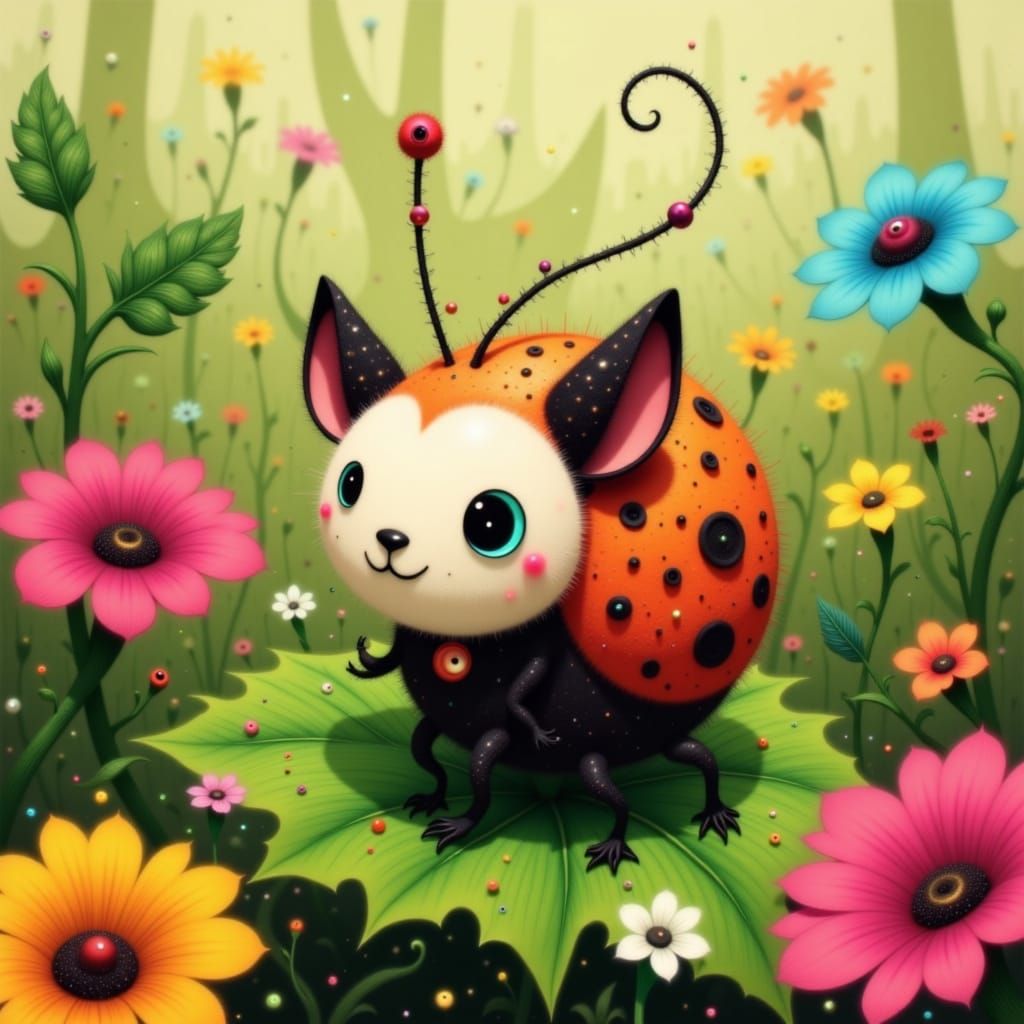 Adorable Kittybug in Whimsical Cartoon Style