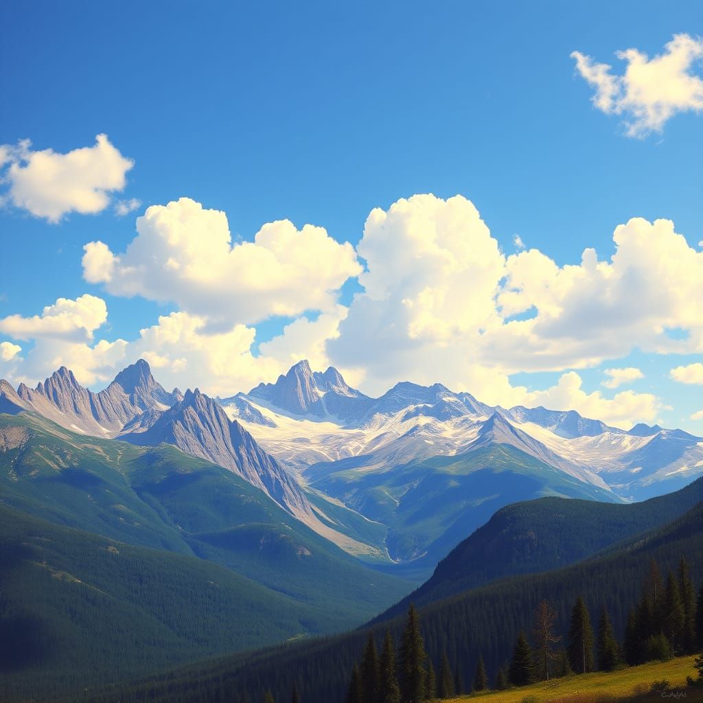 Sweeping Vista of Majestic Mountains in Soft Light