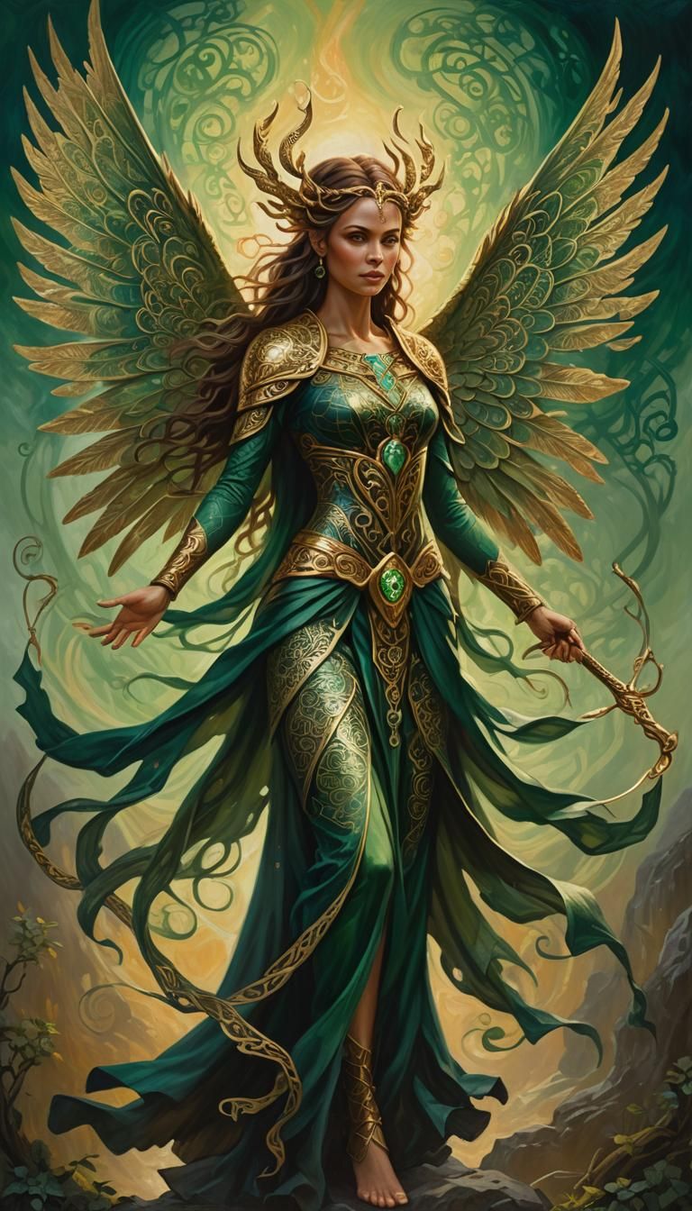 Fey Hero with Emerald Wings: Oil Painting