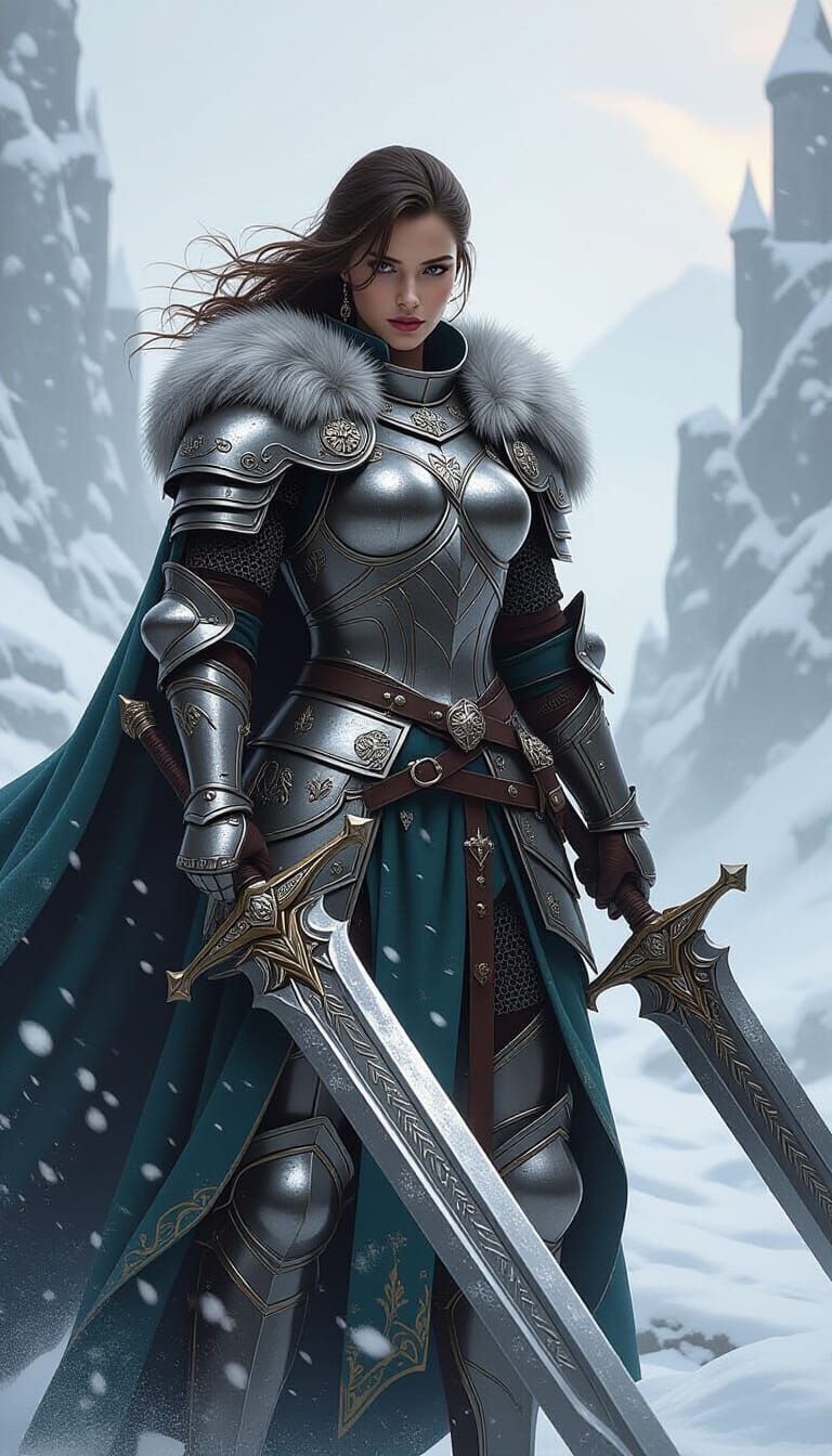 Knight in Shining Armor with Fur and Sword