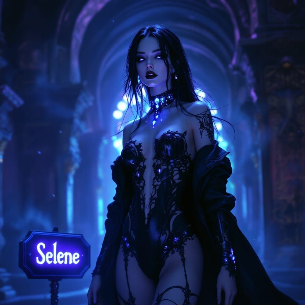 Goth Vampire Selene in Dark Fantasy Attire