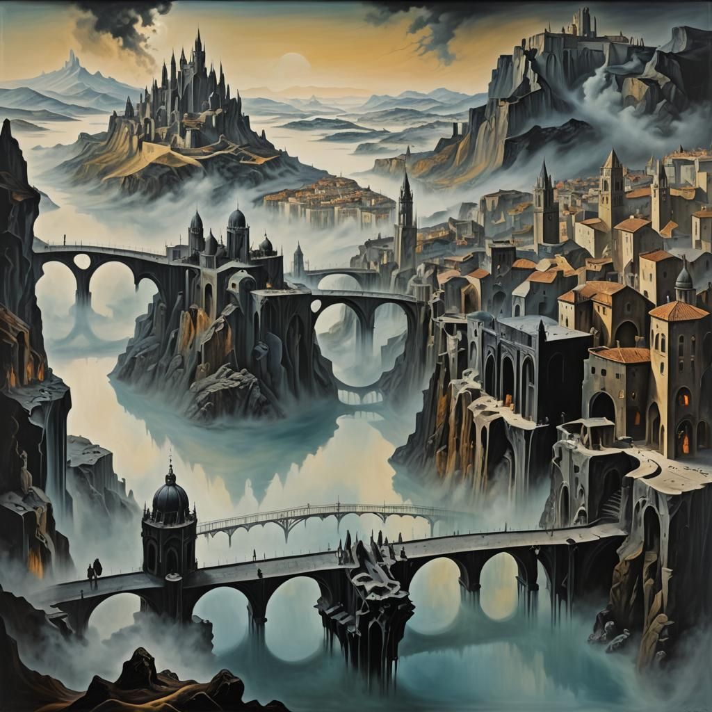 Surreal Medieval City of Marble and Fog
