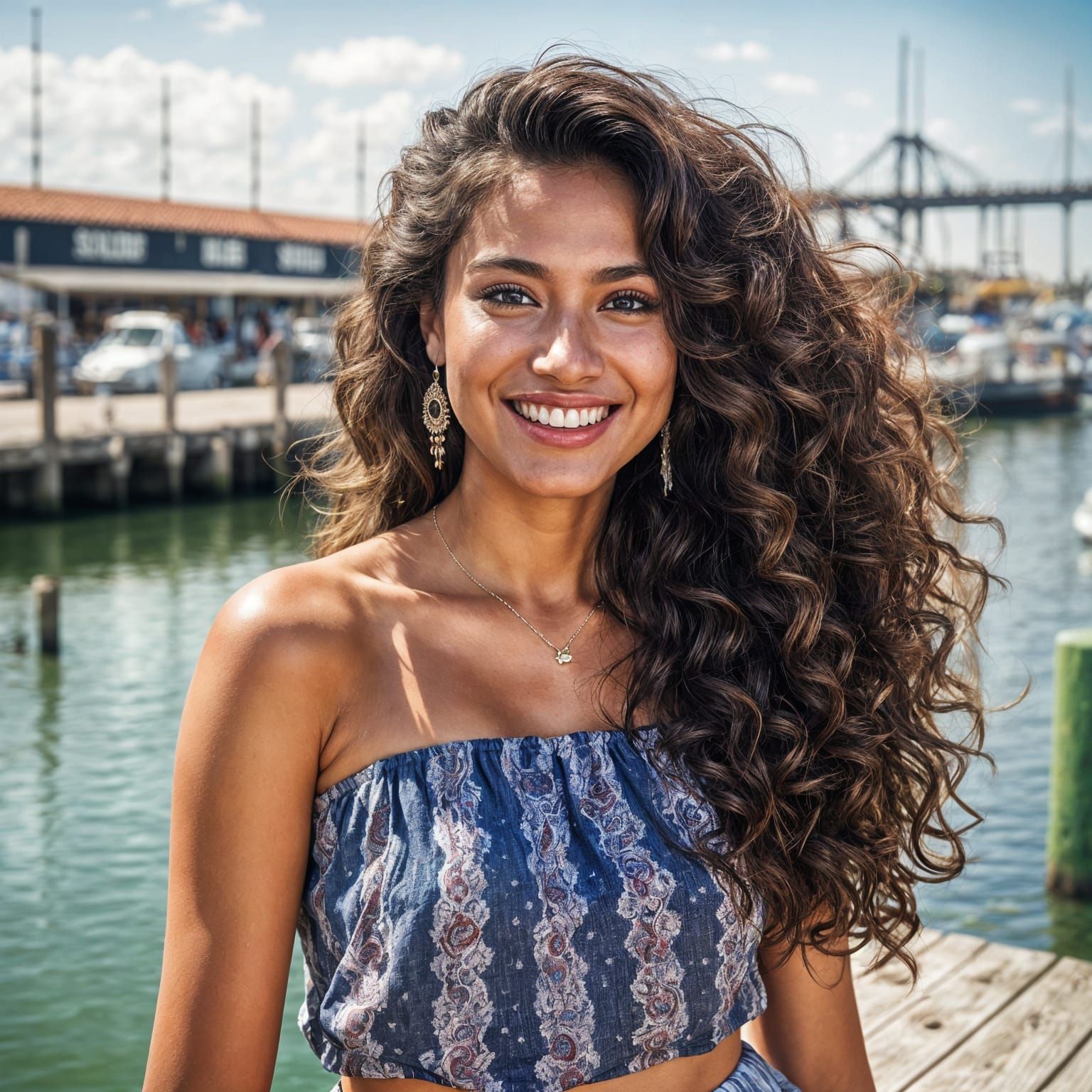 Smiling Mexican Woman Portrait at the Docks