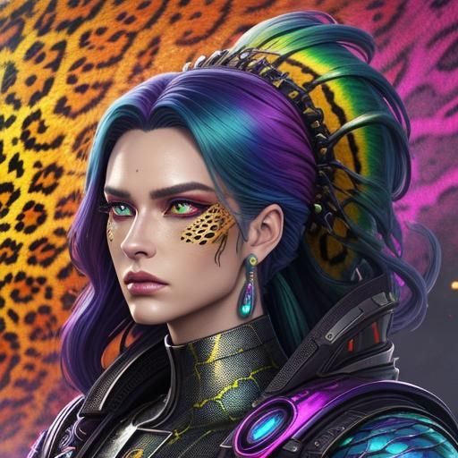 Epic Woman with Rainbow Dragon Scales in Sci-Fi Style