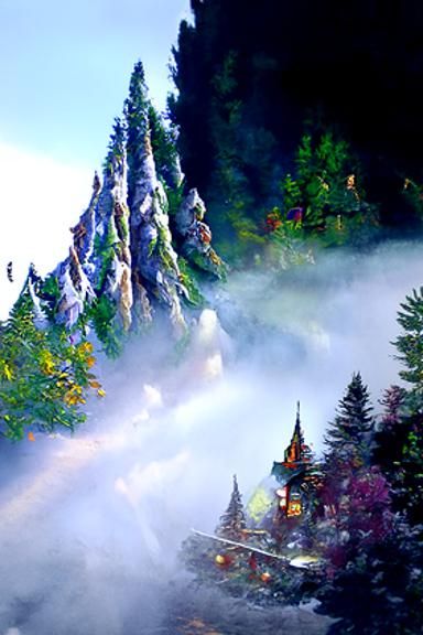 Ethereal Misty Mountain Landscape in Fantasy Style
