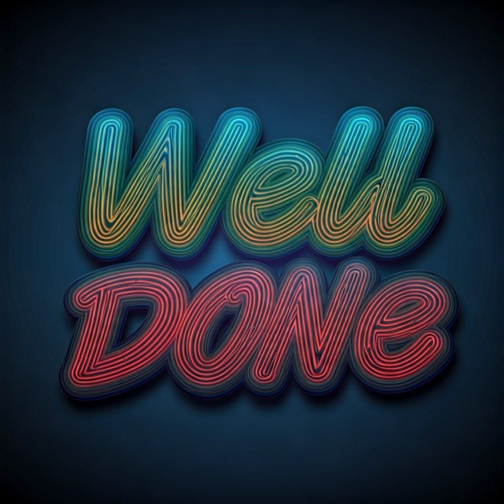 Well Done in Bold Neon Font on Blue