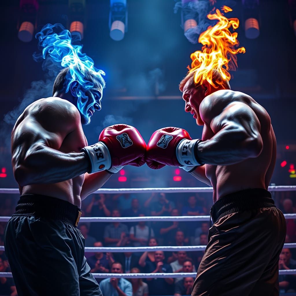 Boxers Ignite in Neon Boxing Ring